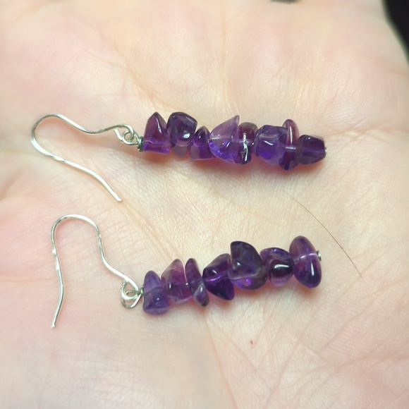 Argentium Silver amethyst crystal earrings with silver hooks - Picture 2 of 6